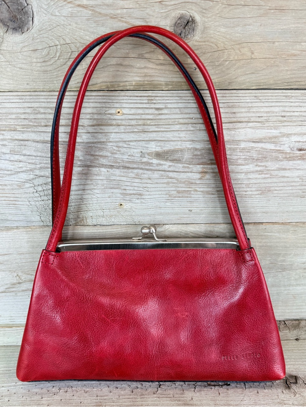 Pelle Studio Red Leather Kiss-Lock Shoulder Bag